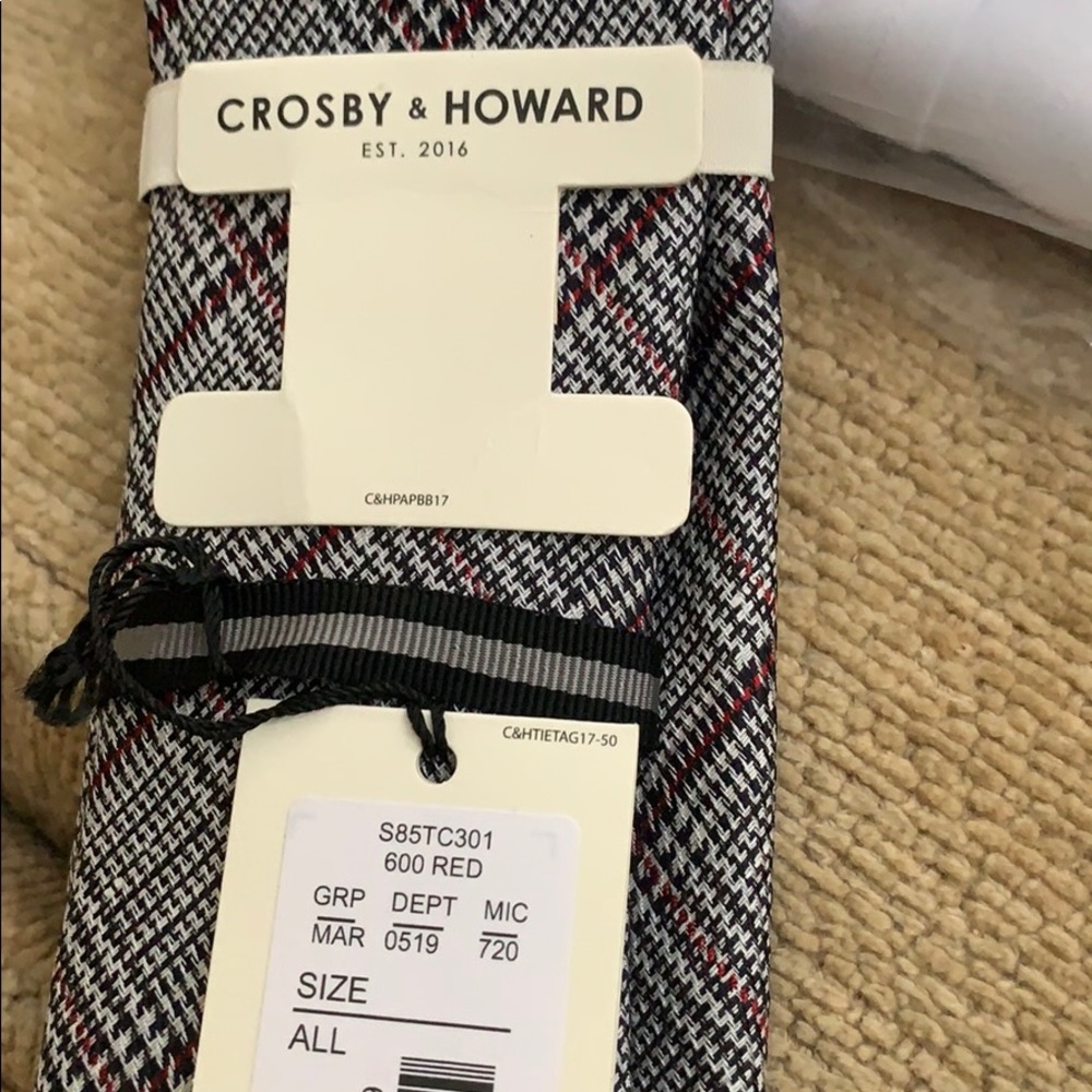 NWT CROSBY & HOWARD BLACK WHITE & RED TIE - Picture 4 of 8
